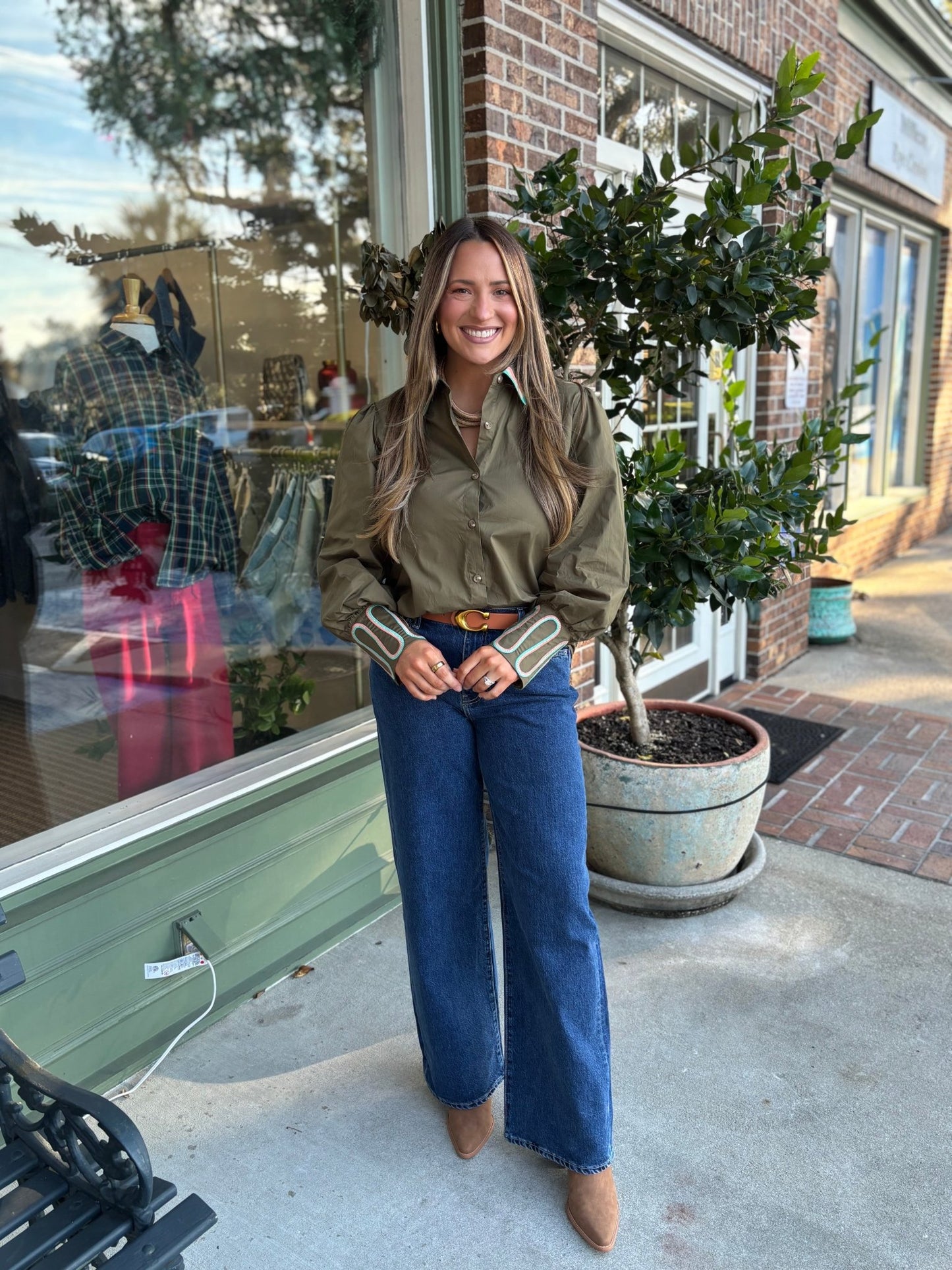 Embroidery Accent Shirt - Olive - KJ Clothier