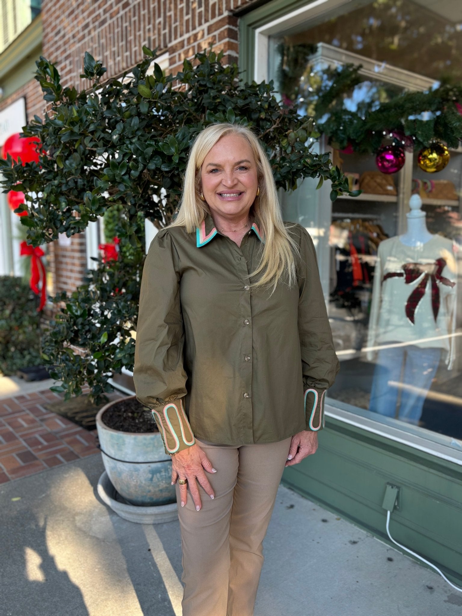 Embroidery Accent Shirt - Olive - KJ Clothier