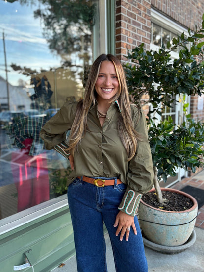 Embroidery Accent Shirt - Olive - KJ Clothier