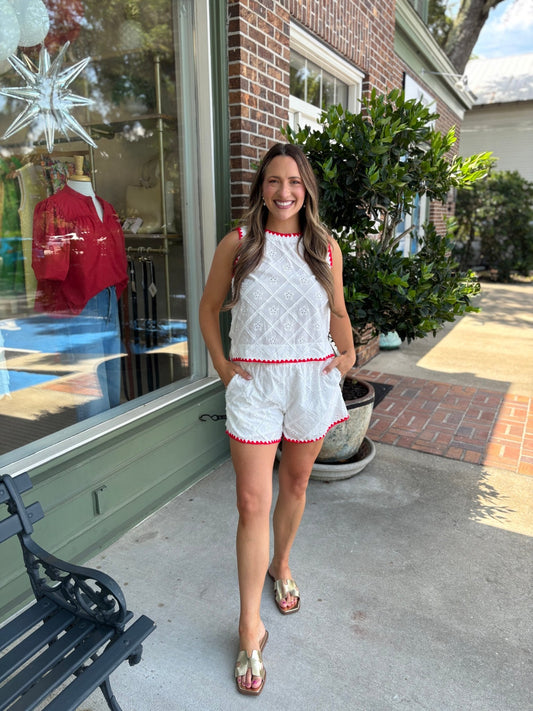 Eyelet Embroidered Shorts Set - KJ Clothier