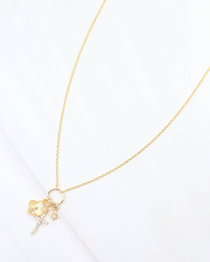 Cassel Cross and Clover Charm Necklace - Gold