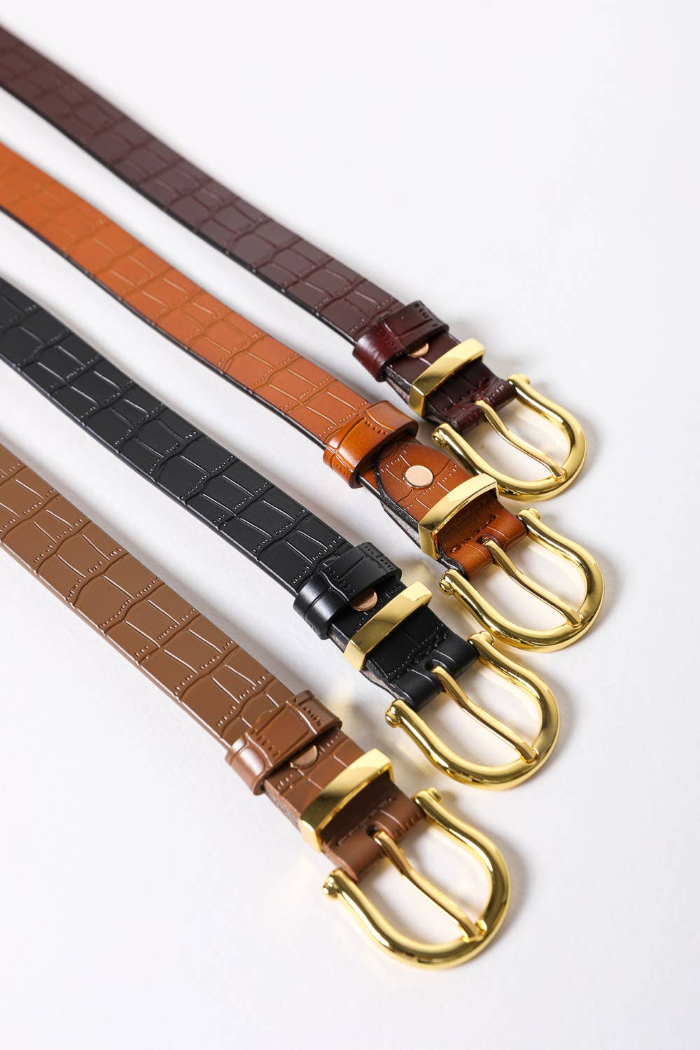 Faux Alligator Skin Leather Belt - Brown