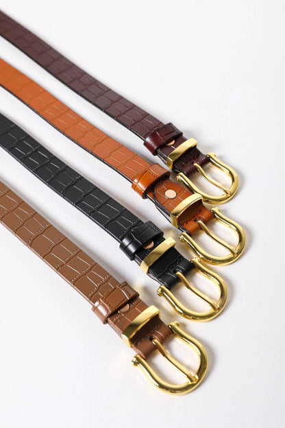 Faux Alligator Skin Leather Belt - Brown
