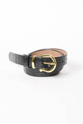 Faux Alligator Skin Leather Belt - Black - KJ Clothier