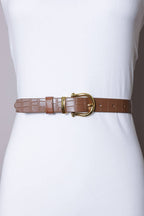 Faux Alligator Skin Leather Belt - Brown - KJ Clothier