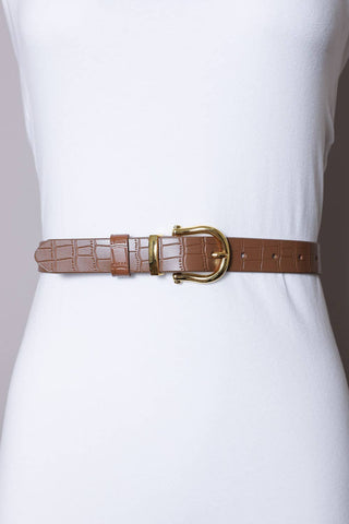 Faux Alligator Skin Leather Belt - Brown - KJ Clothier