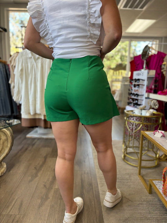 Faux Wrap Front Skort - Green - KJ Clothier