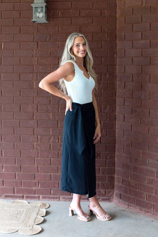 Faux Wrap Maxi Skirt - Black - KJ Clothier