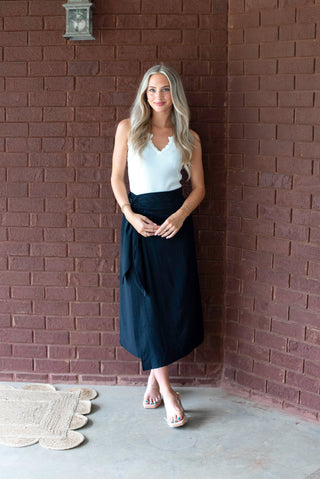 Faux Wrap Maxi Skirt - Black - KJ Clothier