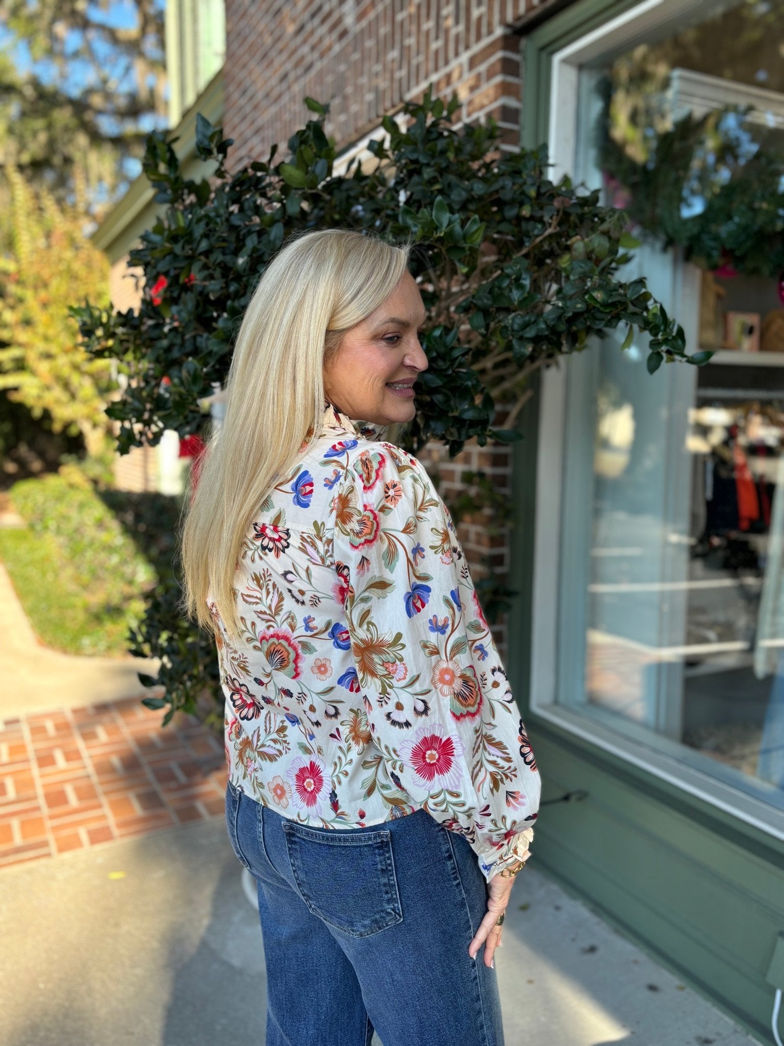 Floral Fields Top - Ivory - KJ Clothier