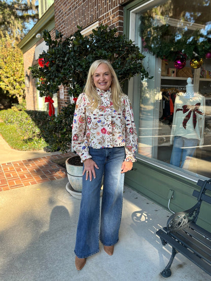 Floral Fields Top - Ivory - KJ Clothier