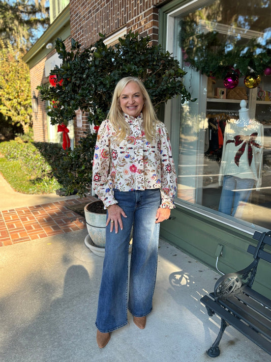 Floral Fields Top - Ivory - KJ Clothier