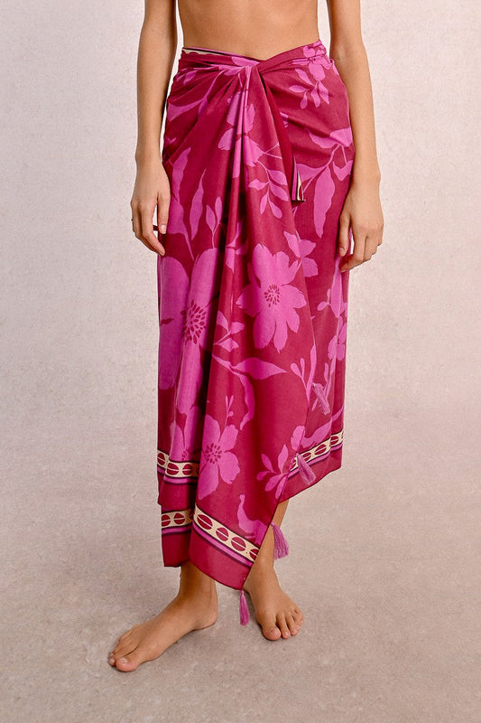 Floral Print Sarong - Plum