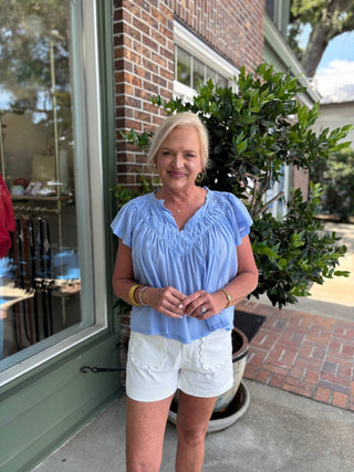 Flutter Sleeve Blouse - Baby Blue - KJ Clothier