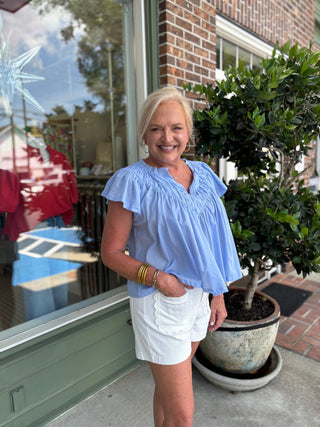 Flutter Sleeve Blouse - Baby Blue - KJ Clothier