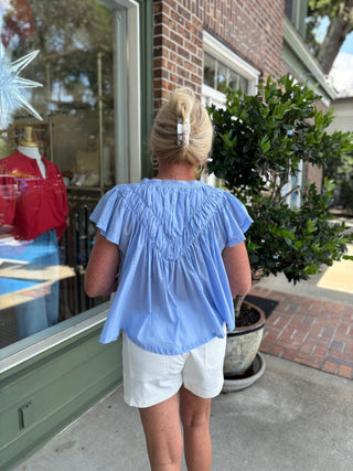 Flutter Sleeve Blouse - Baby Blue - KJ Clothier