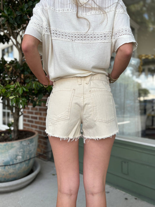 Free People - Now or Never Denim Short - Ecru - KJ Clothier