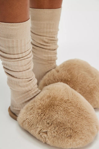 Free People - Snowball Slipper - Taupe Faux Fur - KJ Clothier