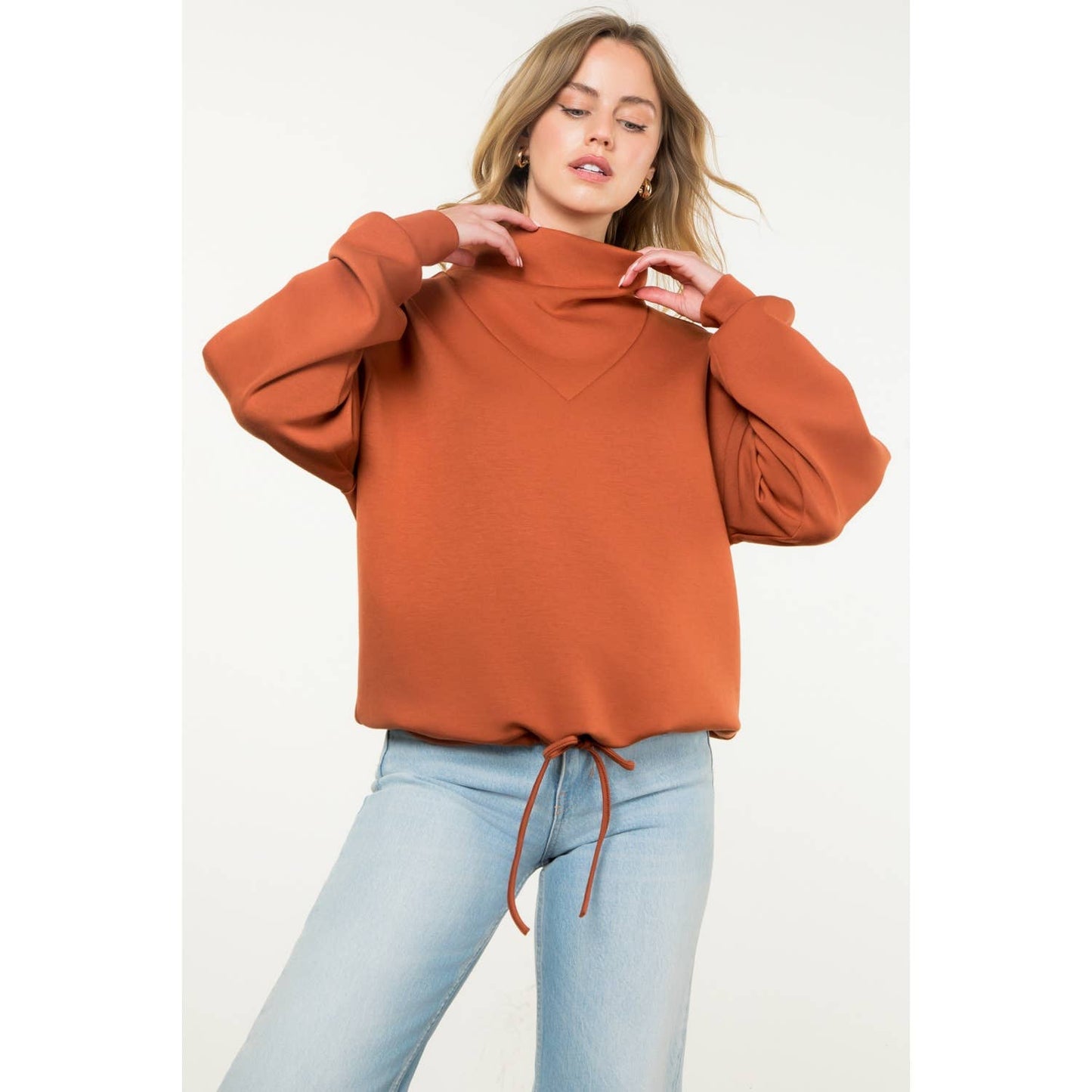Funnel Neck Pullover Sweater - Rust - KJ Clothier