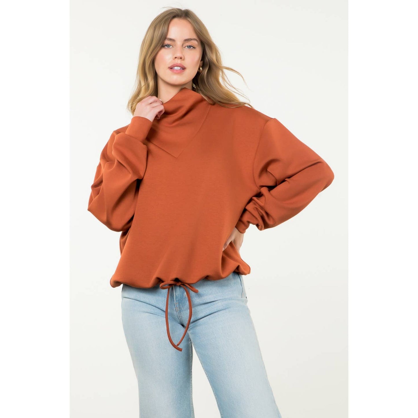 Funnel Neck Pullover Sweater - Rust - KJ Clothier