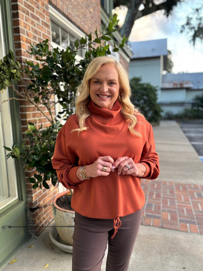 Funnel Neck Pullover Sweater - Rust - KJ Clothier