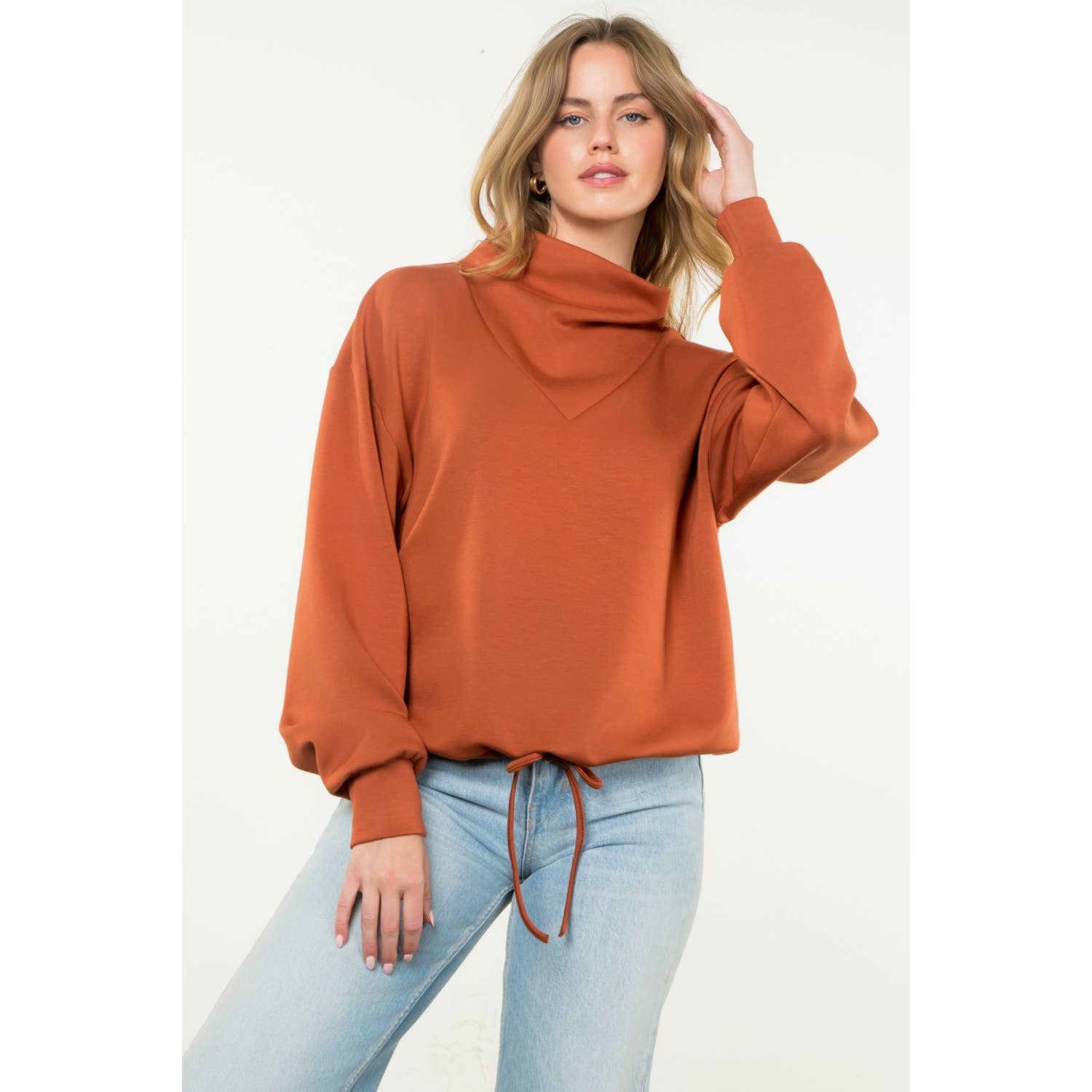 Funnel Neck Pullover Sweater - Rust - KJ Clothier