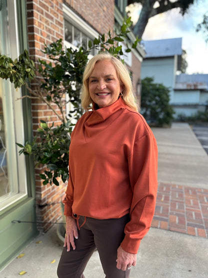 Funnel Neck Pullover Sweater - Rust - KJ Clothier