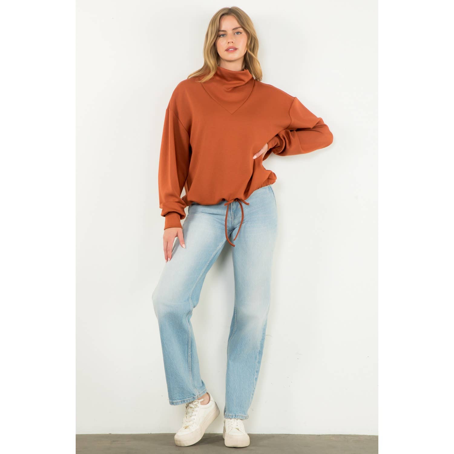 Funnel Neck Pullover Sweater - Rust - KJ Clothier