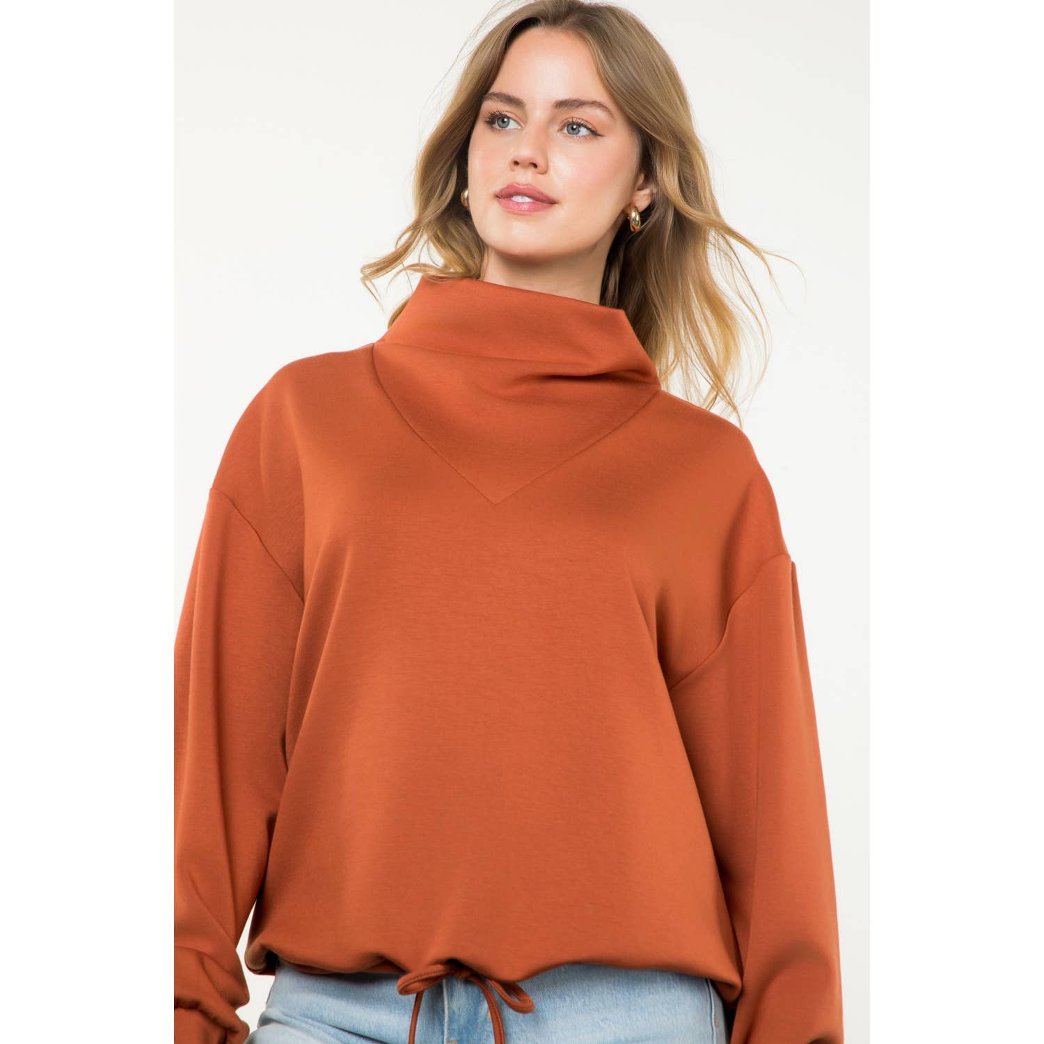 Funnel Neck Pullover Sweater - Rust - KJ Clothier