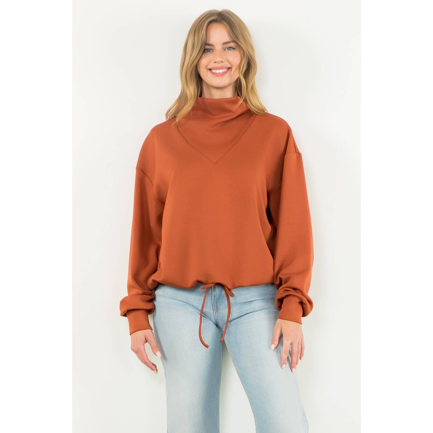 Funnel Neck Pullover Sweater - Rust - KJ Clothier