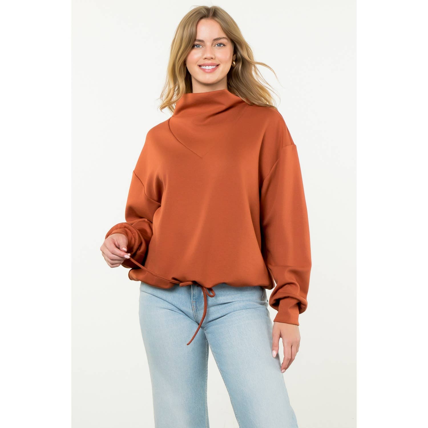 Funnel Neck Pullover Sweater - Rust - KJ Clothier