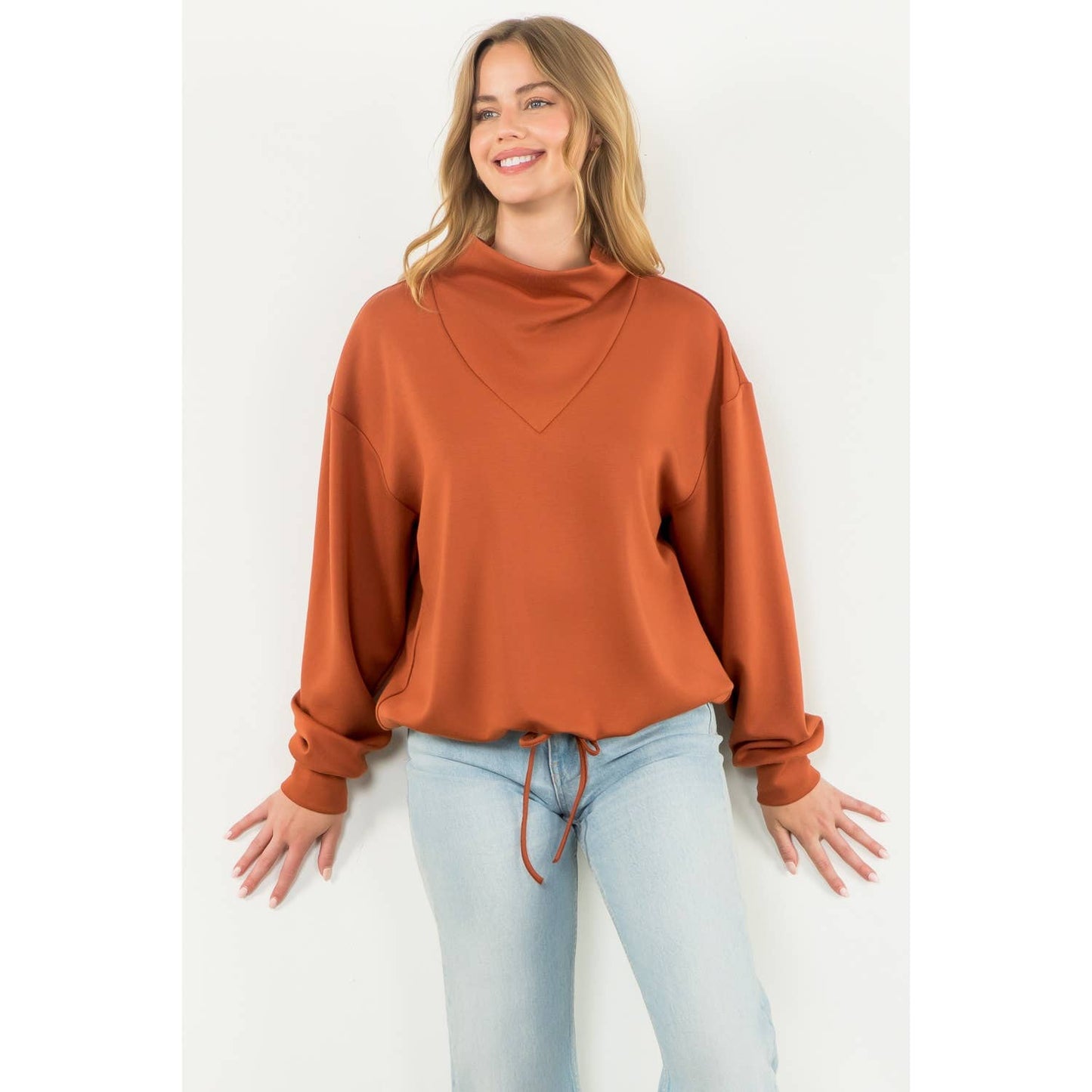 Funnel Neck Pullover Sweater - Rust - KJ Clothier