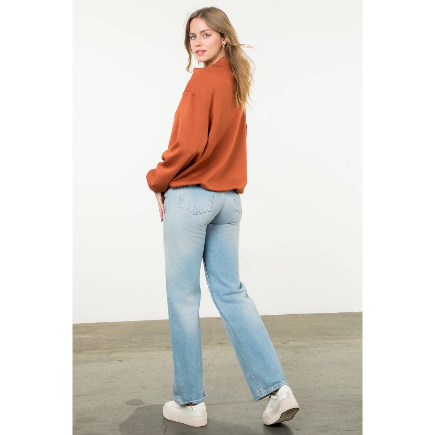 Funnel Neck Pullover Sweater - Rust - KJ Clothier