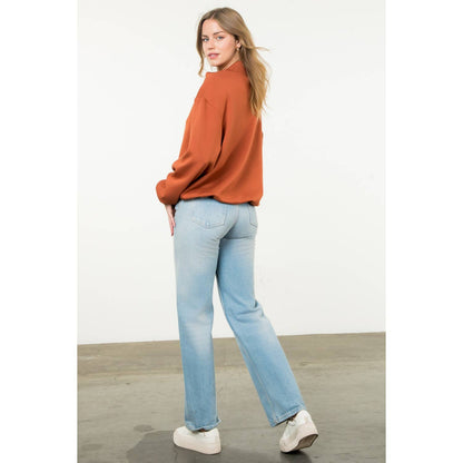Funnel Neck Pullover Sweater - Rust - KJ Clothier