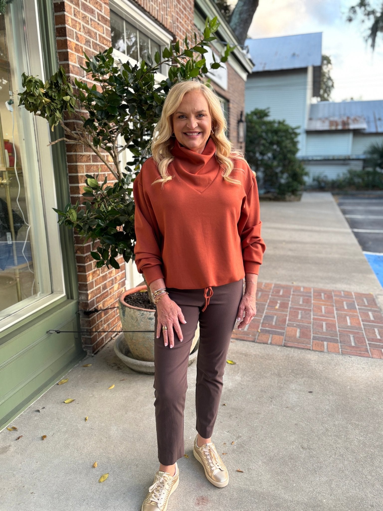 Funnel Neck Pullover Sweater - Rust - KJ Clothier