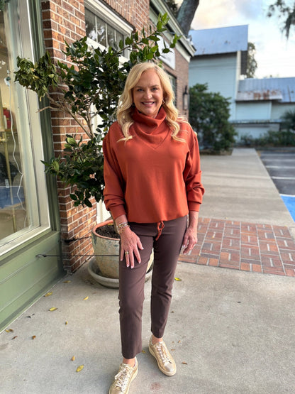 Funnel Neck Pullover Sweater - Rust - KJ Clothier