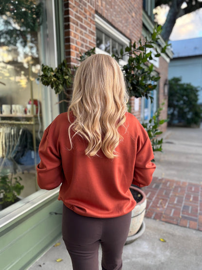 Funnel Neck Pullover Sweater - Rust - KJ Clothier