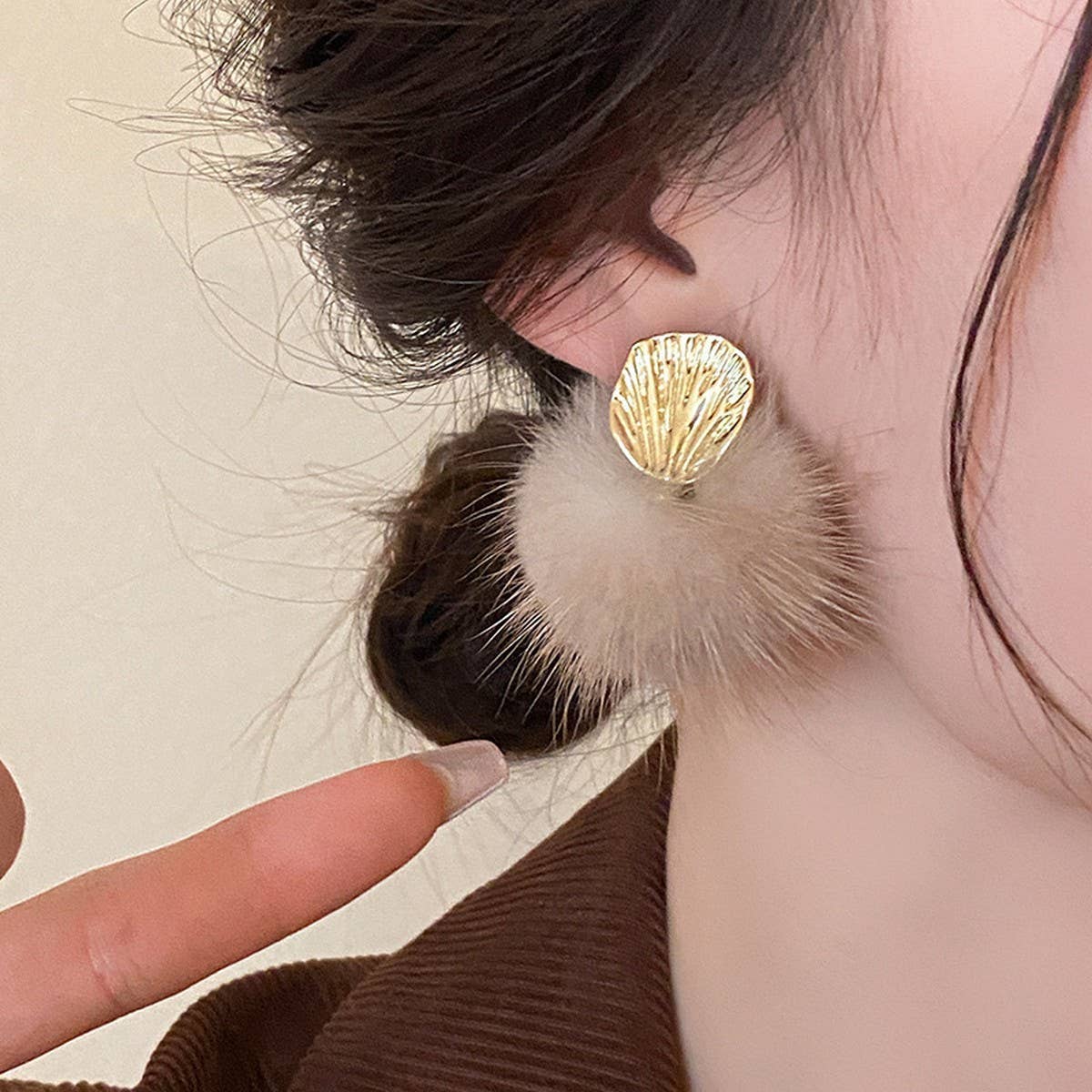 Fur Ball Earrings - Taupe - KJ Clothier