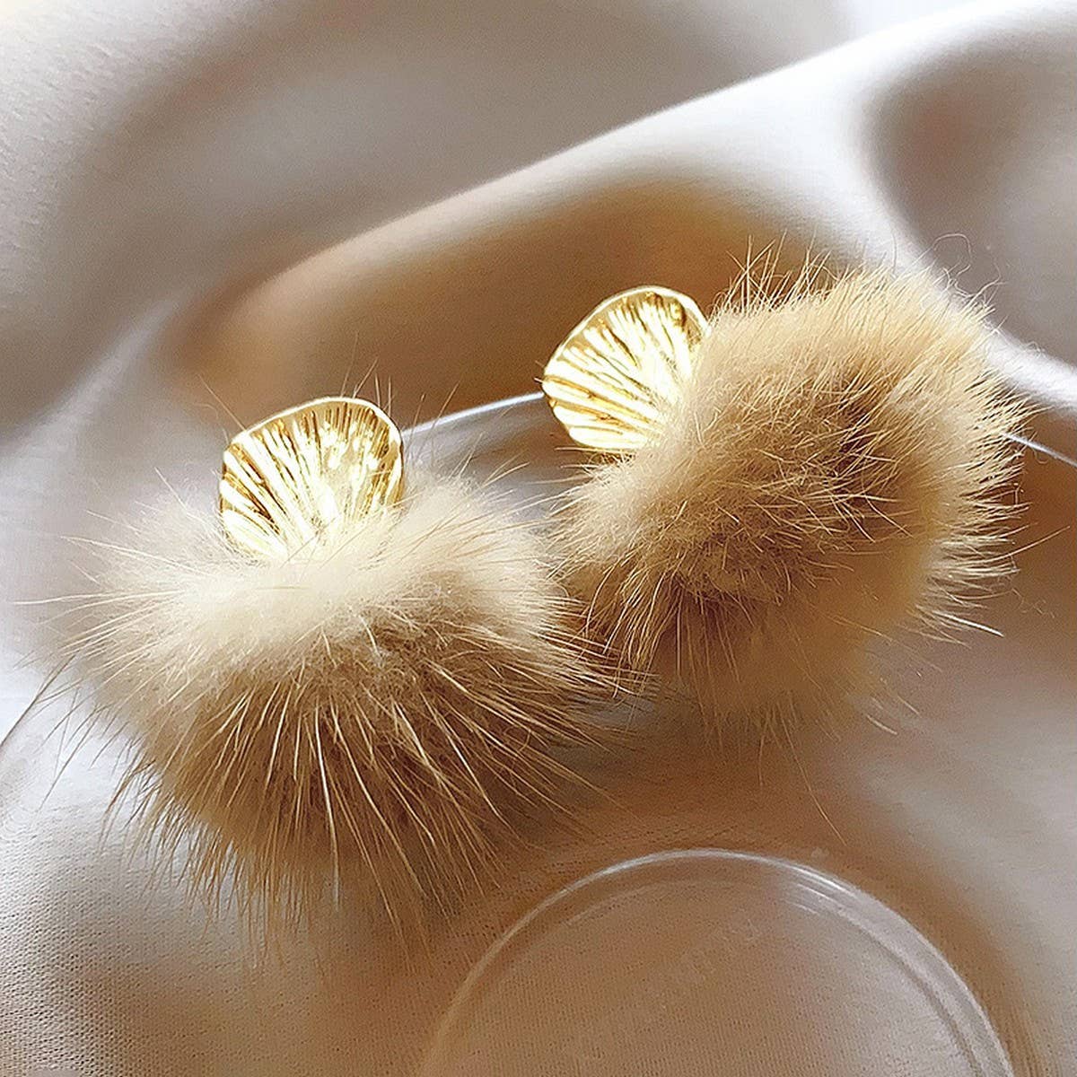 Fur Ball Earrings - Taupe - KJ Clothier