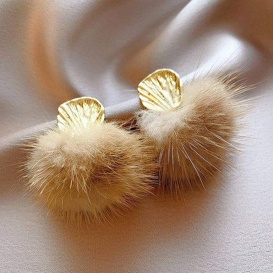 Fur Ball Earrings - Taupe - KJ Clothier