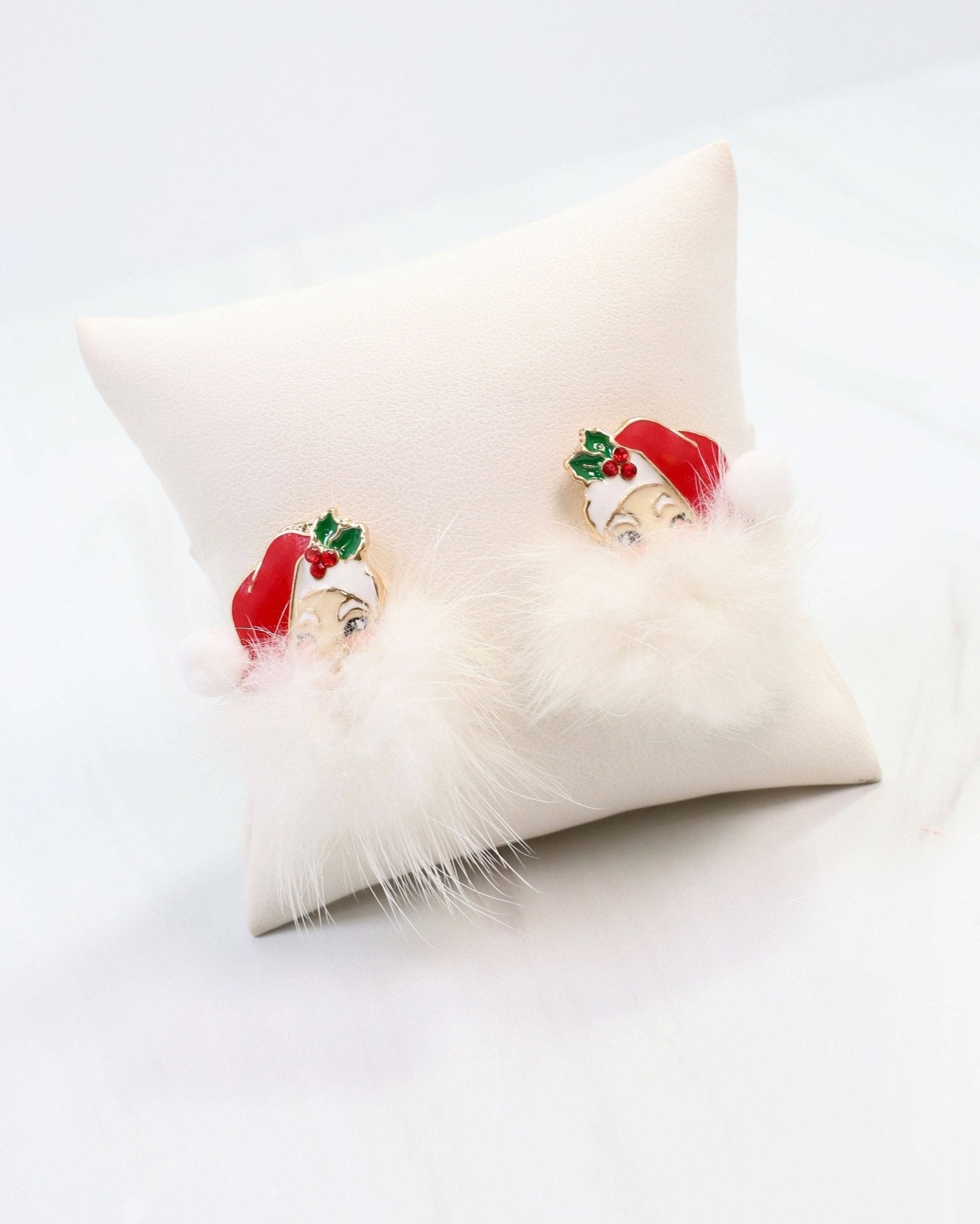 Fuzzy Santa Earring - Red - KJ Clothier