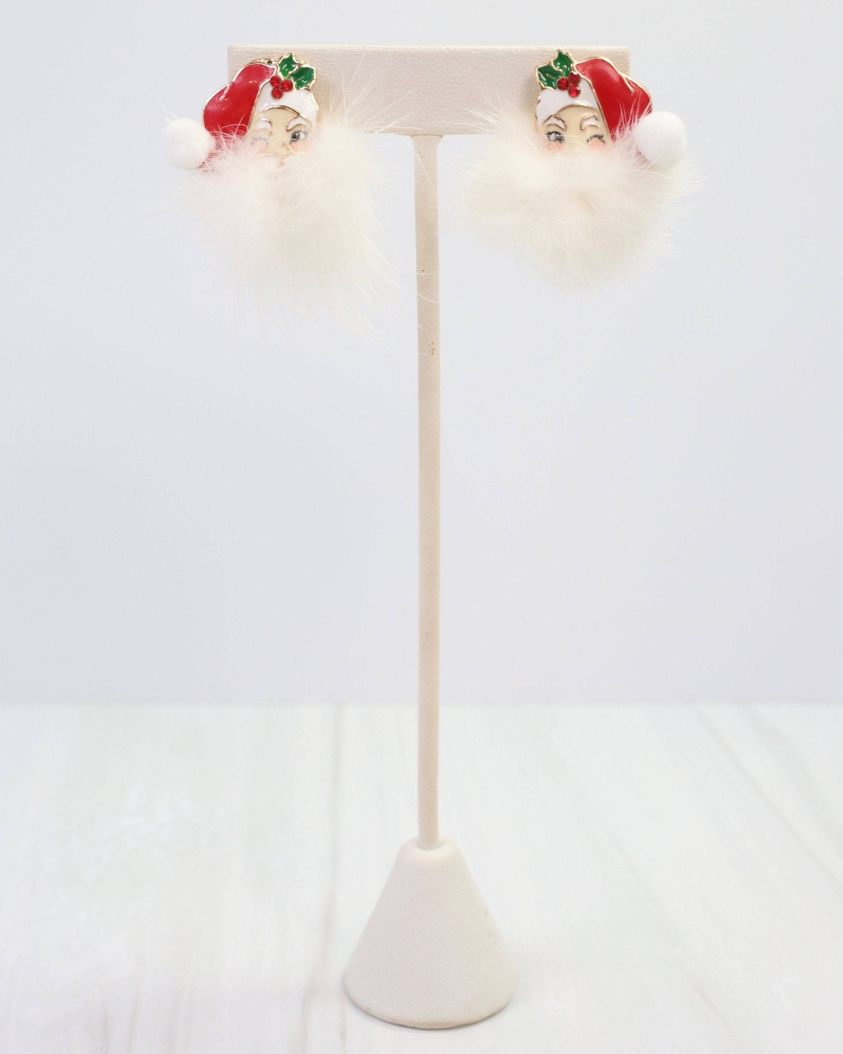 Fuzzy Santa Earring - Red - KJ Clothier