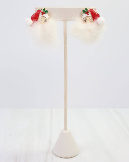Fuzzy Santa Earring - Red - KJ Clothier