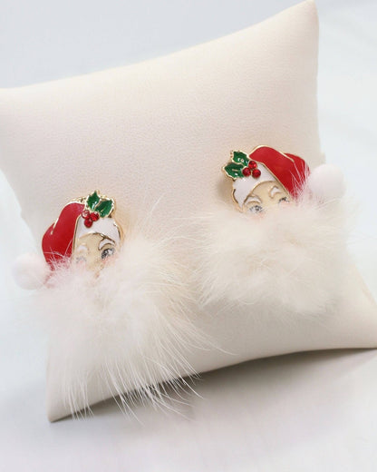 Fuzzy Santa Earring - Red - KJ Clothier