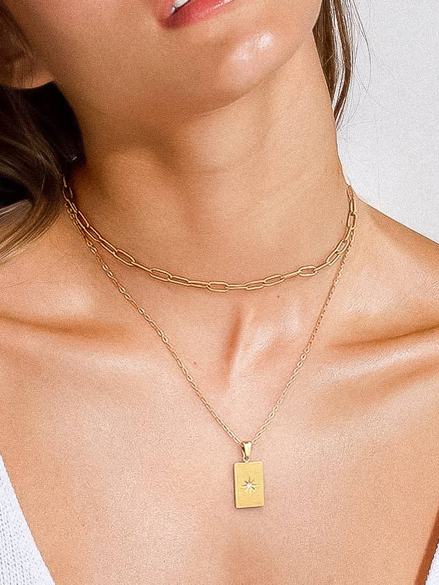 Gabin 18K Gold Non - Tarnish Layered Astro Chain Necklace: Yellow Gold - KJ Clothier