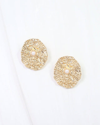 Gallipolis Pearl Textured Earring - Gold - KJ Clothier
