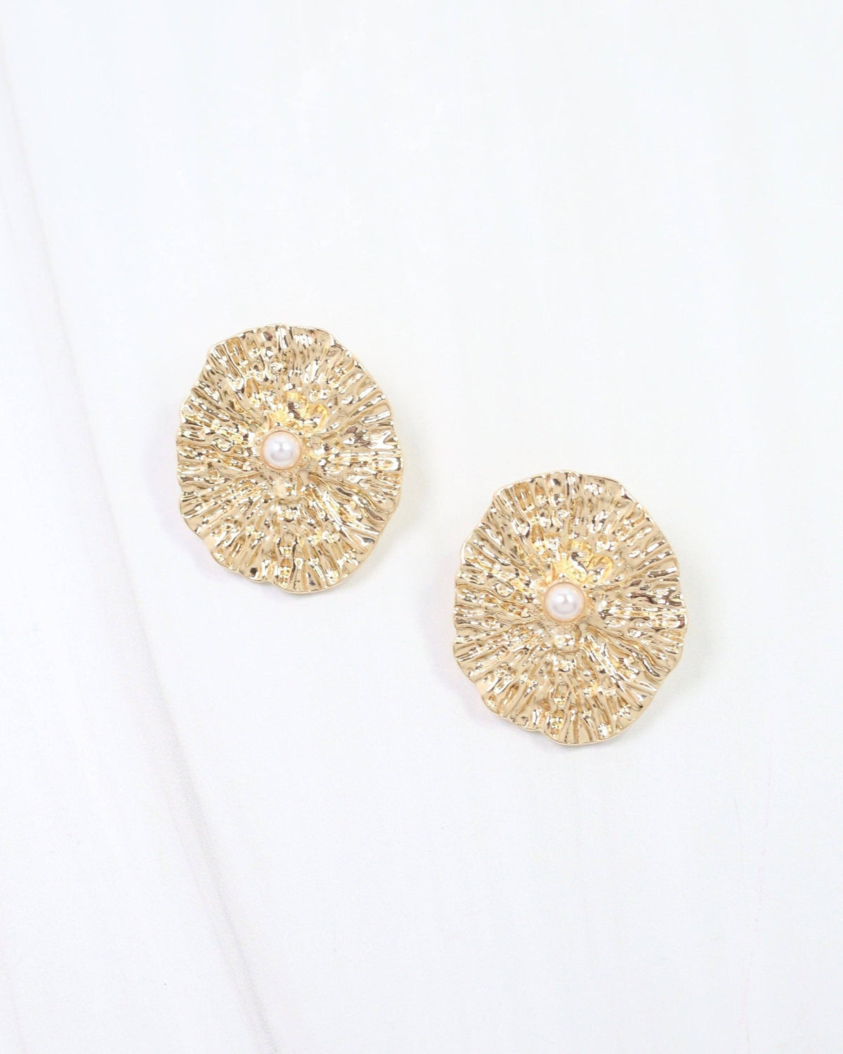 Gallipolis Pearl Textured Earring - Gold - KJ Clothier