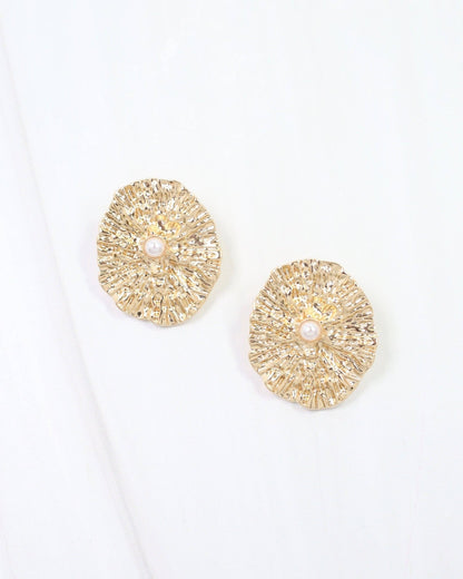 Gallipolis Pearl Textured Earring - Gold - KJ Clothier