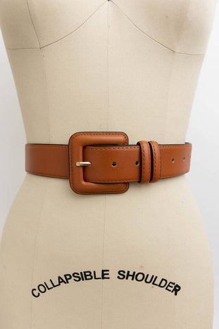 Genuine Leather Square Buckle Belt: Cognac - KJ Clothier