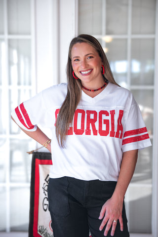 GEORGIA Oversized V-Neck Tee - White